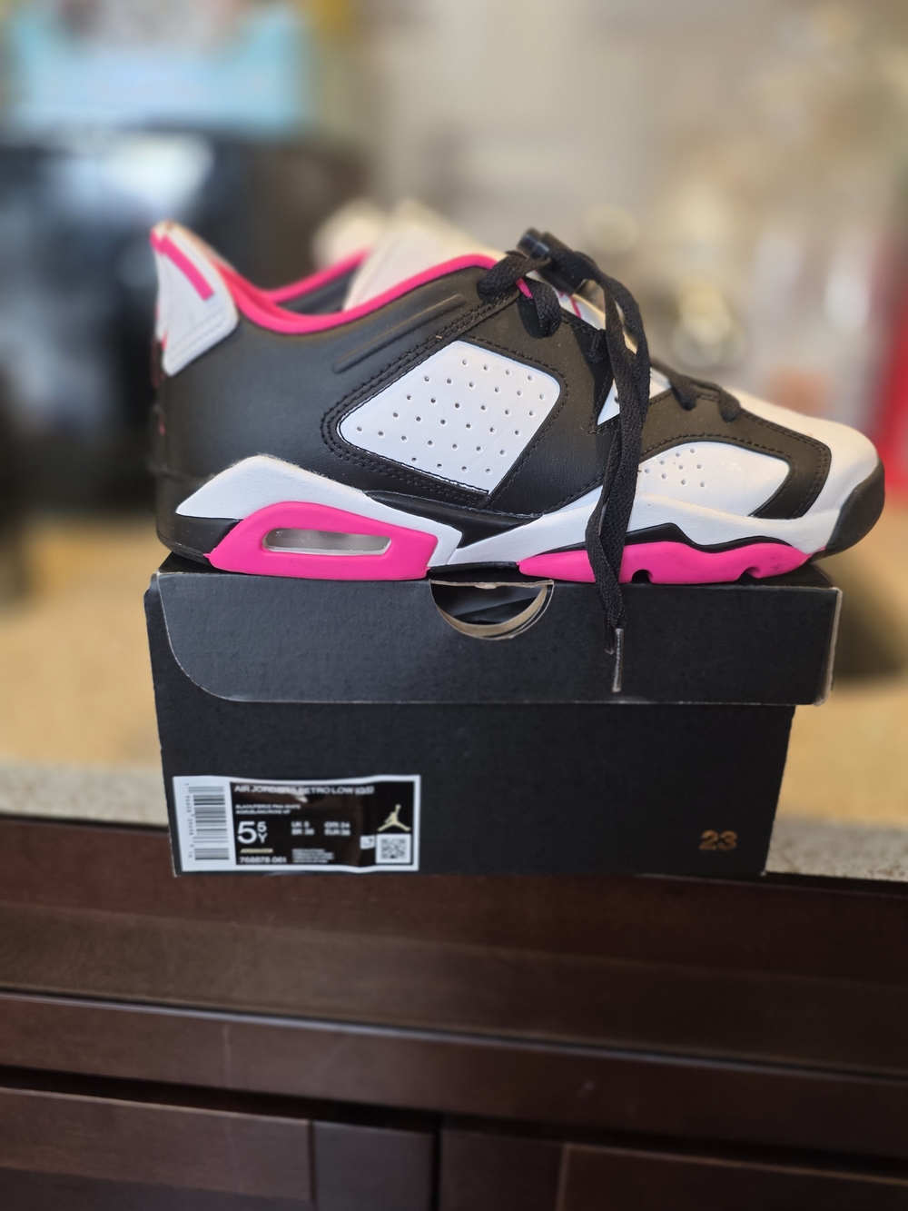 Jordan Retro Low Boxed Sneakers in Black, White & Pink